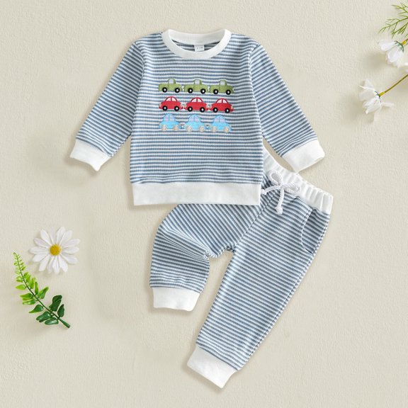 eczipvz Boys Outfit Sets Boy'S Graphic Outfits Long Sleeve T Shirts Elastic Waist Pants Set Blue,6-12 Months