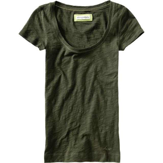 Aeropostale - Camiseta básica con cuello redondo para mujer, color verde, pequeño