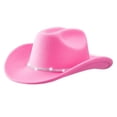 thumbnail image 2 of Western Cowboy Hats for Women Classic Felt Wide Brim Fedora Hat with Belt Buckle Retro Panama Hat Unisex Rolled up Cap Pink One Size, 2 of 5