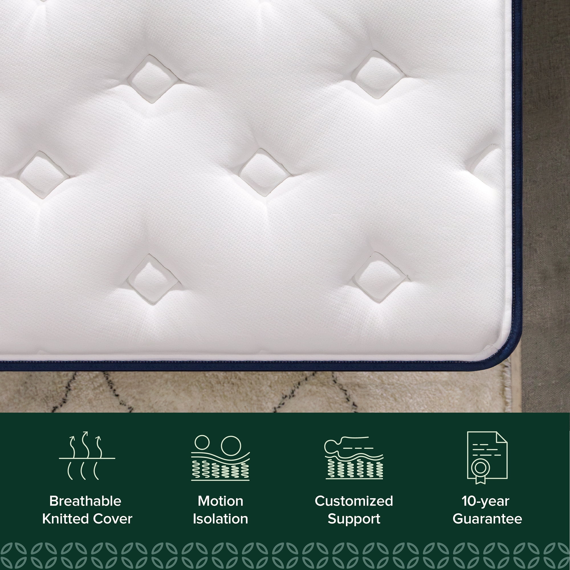 Zinus 10" Pocket Coil Euro Top Hybrid Mattress, Queen