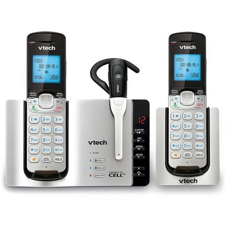 VTech DS6671-3 DECT 6.0 Expandable Cordless Phone with Bluetooth Connect to Cell and Answering System, Silver/Black with 2 Handsets and 1 Cordless