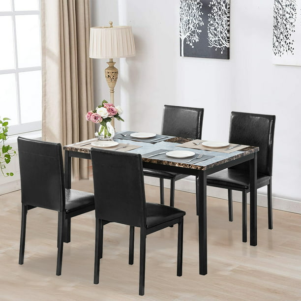 5 Piece Marble Top Dining Table Set For, Black Rectangle Kitchen Table And Chairs