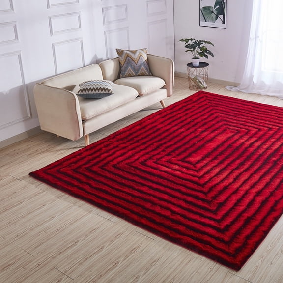 Soft Cozy Fluffy 3D Viscose Feel Geometric Design Shag Area Rug/Carpet