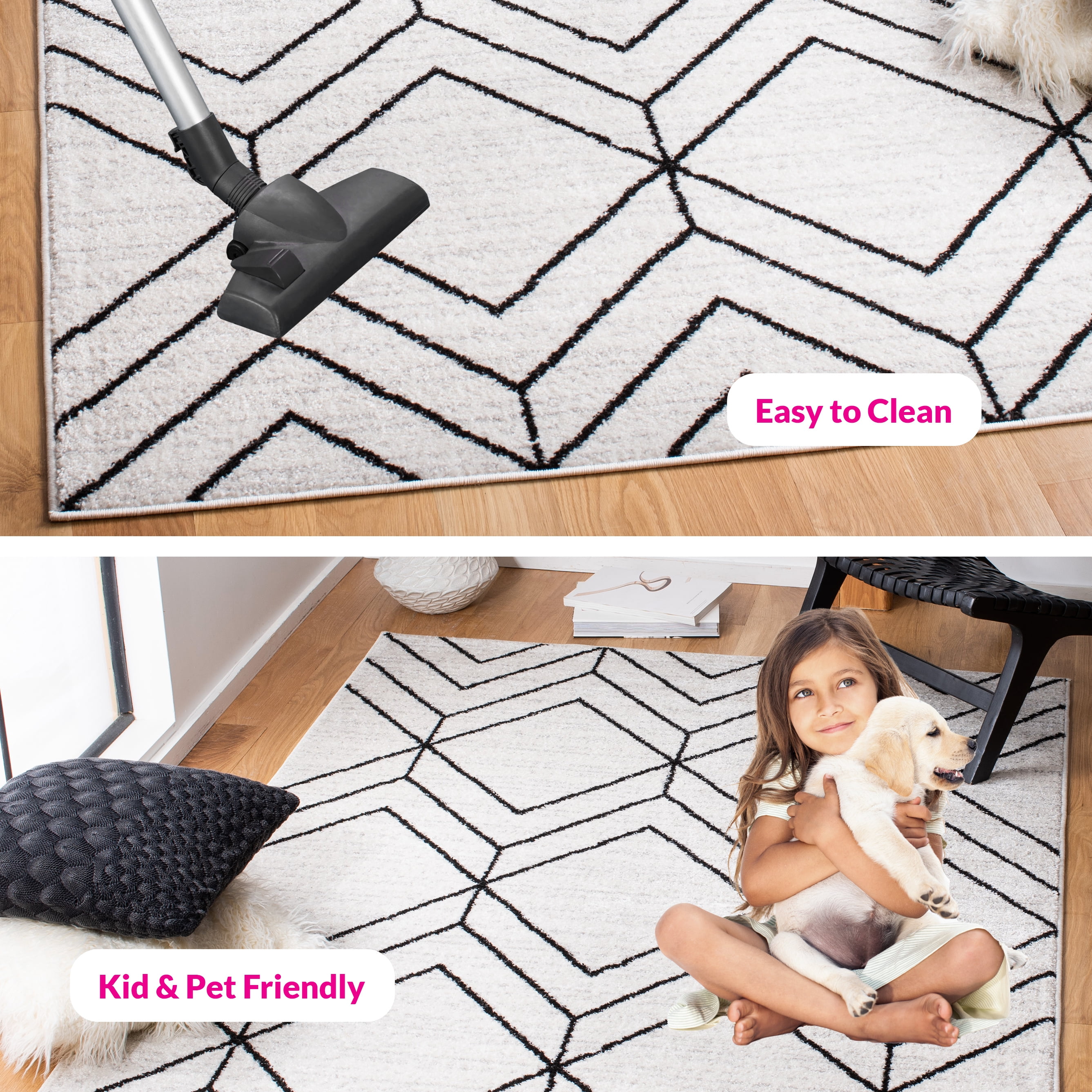 SAFAVIEH Adirondack Caitriona Geometric Squares Area Rug, Ivory/Black, 9' x 12'