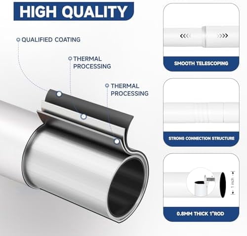 White Curtain Rods for Windows 72 to 144 Inch(6-12ft) - 1'' Diameter Heavy Duty Curtain Rods with Imitation Wood Grain Pattern Finials,Adjustable Decorative Curtain Rods Set,28-144''