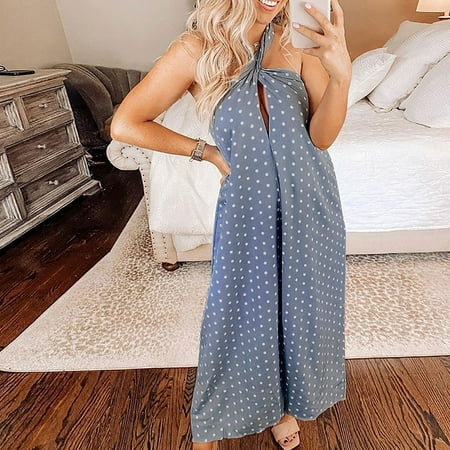 

Zedker Fall Jumpsuits For Women Plus Size Romper Women Halter Neck Polka Dot Print Jumpsuit Pajamas Casual Pants