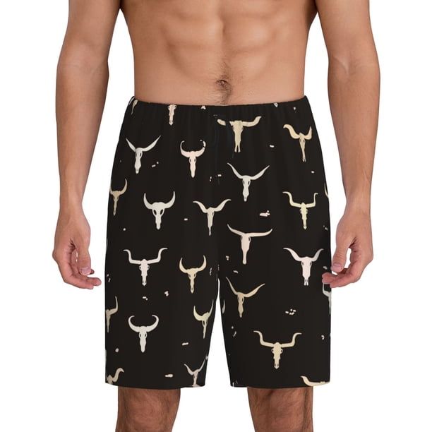 Balery Cow Skulls Pantalones cortos de pijama de punto de algodón para hombre con cinturilla y bolsillos-XX-Large