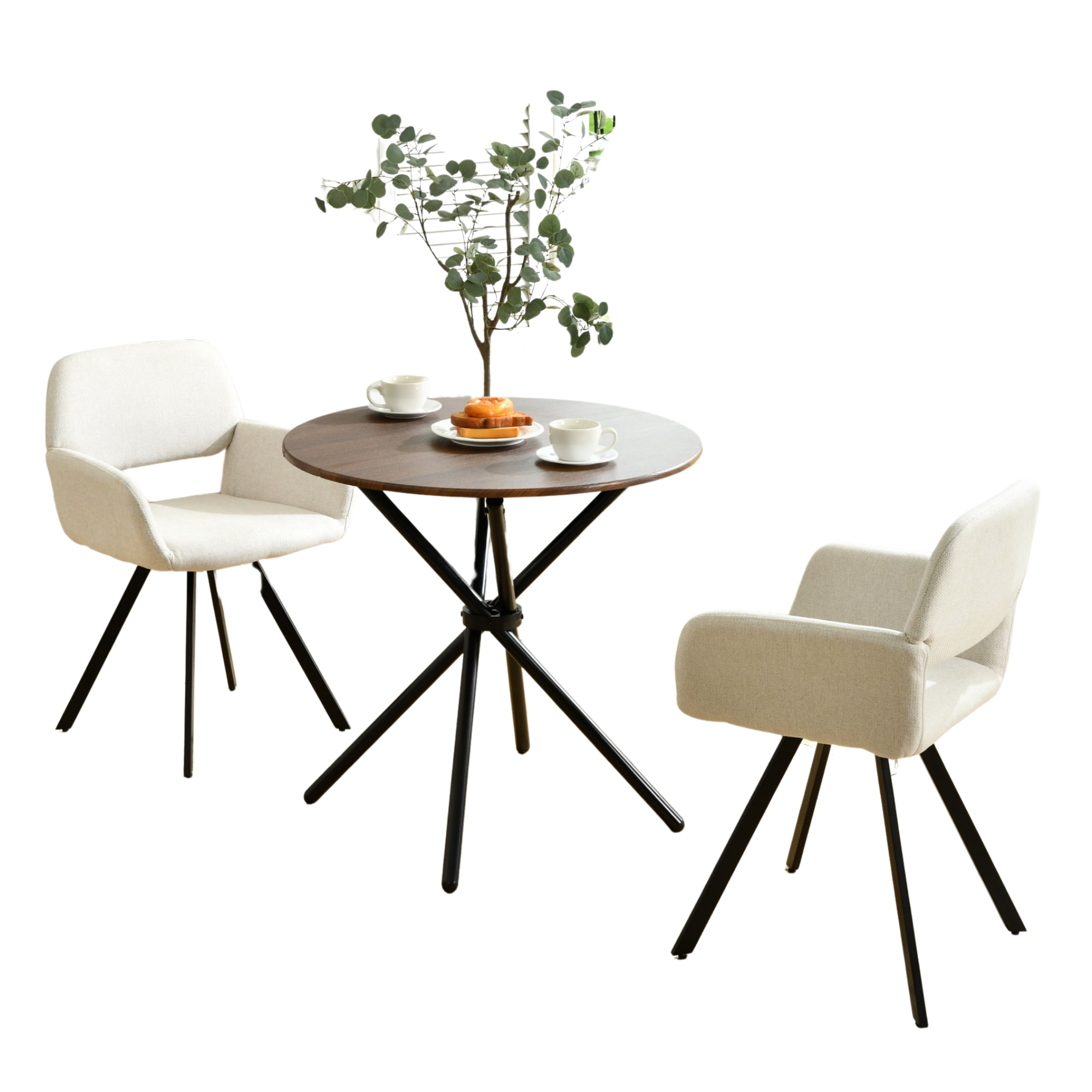Homy Casa Modern 3-Piece Dining Set with 31.5 inch Faux Wood Round Table and 2 Swivel Chairs, Industrial Style for Small Spaces