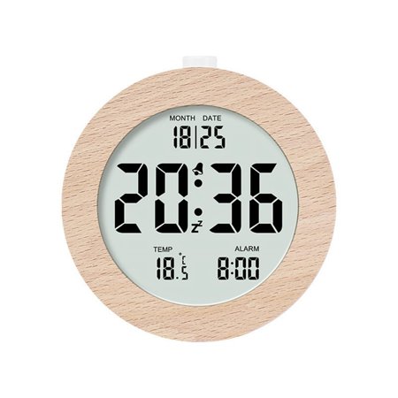 Wooden Digital Alarm Clock for Bedrooms,Wood 4In Battery Powered Alarm Clock with Snooze and Nightlight,LCD Desk Clock,A