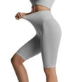 thumbnail image 2 of Yoga Leggings for Women Knee Length Ribbed Compression Trackshorts Workout Joggers Bikers Shorts High Waisted (Large, Gray), 2 of 7