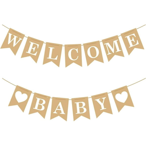 Banner de Bienvenue pour Bébé – Décorations Rustiques pour Shower de Bébé, Déco de Shower de Bébé Neutre, Panneau de Shower Pré-Enfilé, Banner pour Garçon Bébé pour Toile de Fond Murale de Fête