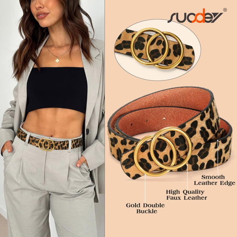 SUOSDEY Women's Plus Size Leopard Leather Belt photo 7