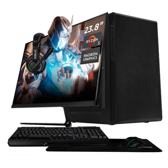 Computadora Escritorio Completa Xtreme PC Gaming AMD Radeon Vega 11 Ryzen 5 3400G 16GB SSD 500GB Monitor 23.8 75Hz WIFI Black gaming ligero, oficina, estudio y hogar