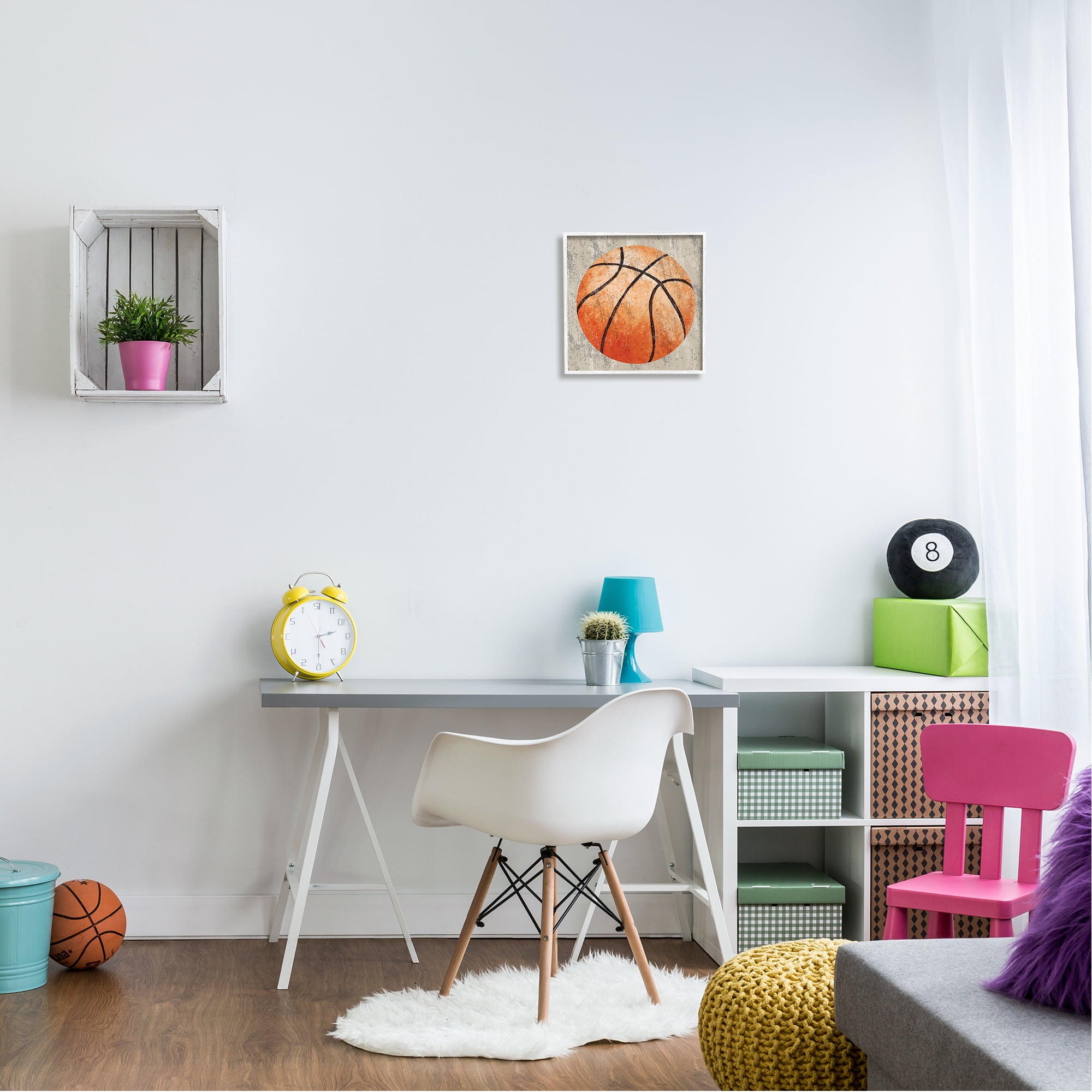 Stupell Industries Rustic Sports Basketball Abstract Painting White Framed Art Print Wall Art, 12 x 12