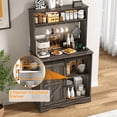 thumbnail image 4 of ChVans 55.1" H Farmhouse Coffee Bar Cabinet with Storage Hutch, Kitchen Wood Coffee Bar Station with Charging Station & 6 Hooks & Adjustable Shelf and Sliding Barn Door for Kitchen, Living Room, 4 of 8