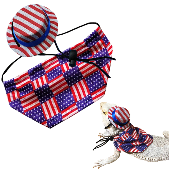 2Pcs Pet Independence Day Costume Pet 4th of July Guinea Pig Hat and Bandana Rabbit Hat American Flag Small Animals Hat Bandana Scarf with Stars and Stripes Pattern