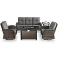 thumbnail image 5 of POCASSY 5PCS Outdoor Patio Furniture Set, Patio Furniture Set with Fire Pit Table Wicker Patio Couch Outdoor Swivel Chair and 43" Propane Firepit Table Rectangular, Brown Wicker & Gray Cushion, 5 of 23