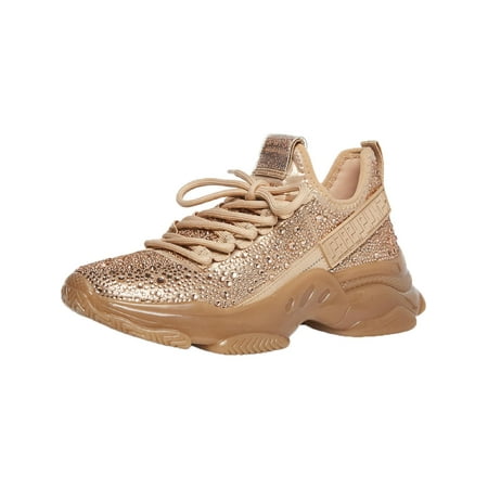 Steve Madden Maxima Lace Up Sculpted Sole Glitzy Accent Sneakers Rose Gold (Rose Gold, 7.5)
