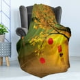 thumbnail image 4 of Lantern Soft Flannel Fleece Blanket, Traditional Chinese Lanterns Hanging from Pale Fall Trees Lake Faded Nature Photo, Cozy Plush for Indoor and Outdoor Use, 50" x 60", Multicolor, by Ambesonne, 4 of 5