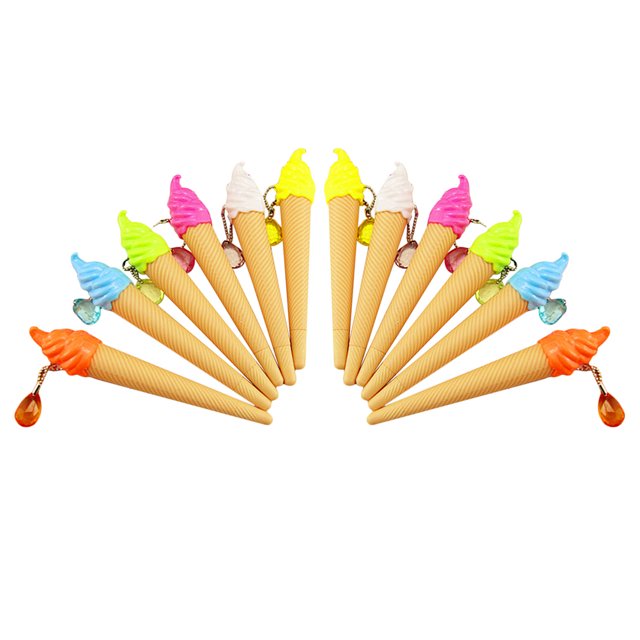 24 bolígrafos de gel con forma de helado, creativos, de dibujos animados, para escribir, papelería, material escolar y de oficina para niños y adolescentes (color aleatorio de carcasa/recambio).