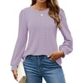 thumbnail image 3 of Fantaslook Eyelet Blouses for Women Dressy Casual Long Sleeve Shirts Crew Neck Fall Trendy Tops, 3 of 9