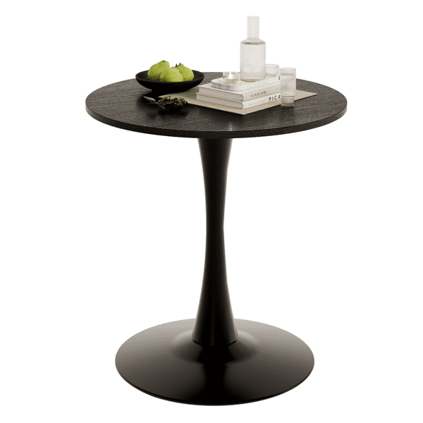 Round Tulip Dining Table, 27.6 Inch Circular Kitchen Table for 2 People, Melamine Laminated MDF Tabletop with Metal Pedestal Base, Easy Assembly Breakfast Table for Dining Room, Apartment, Black