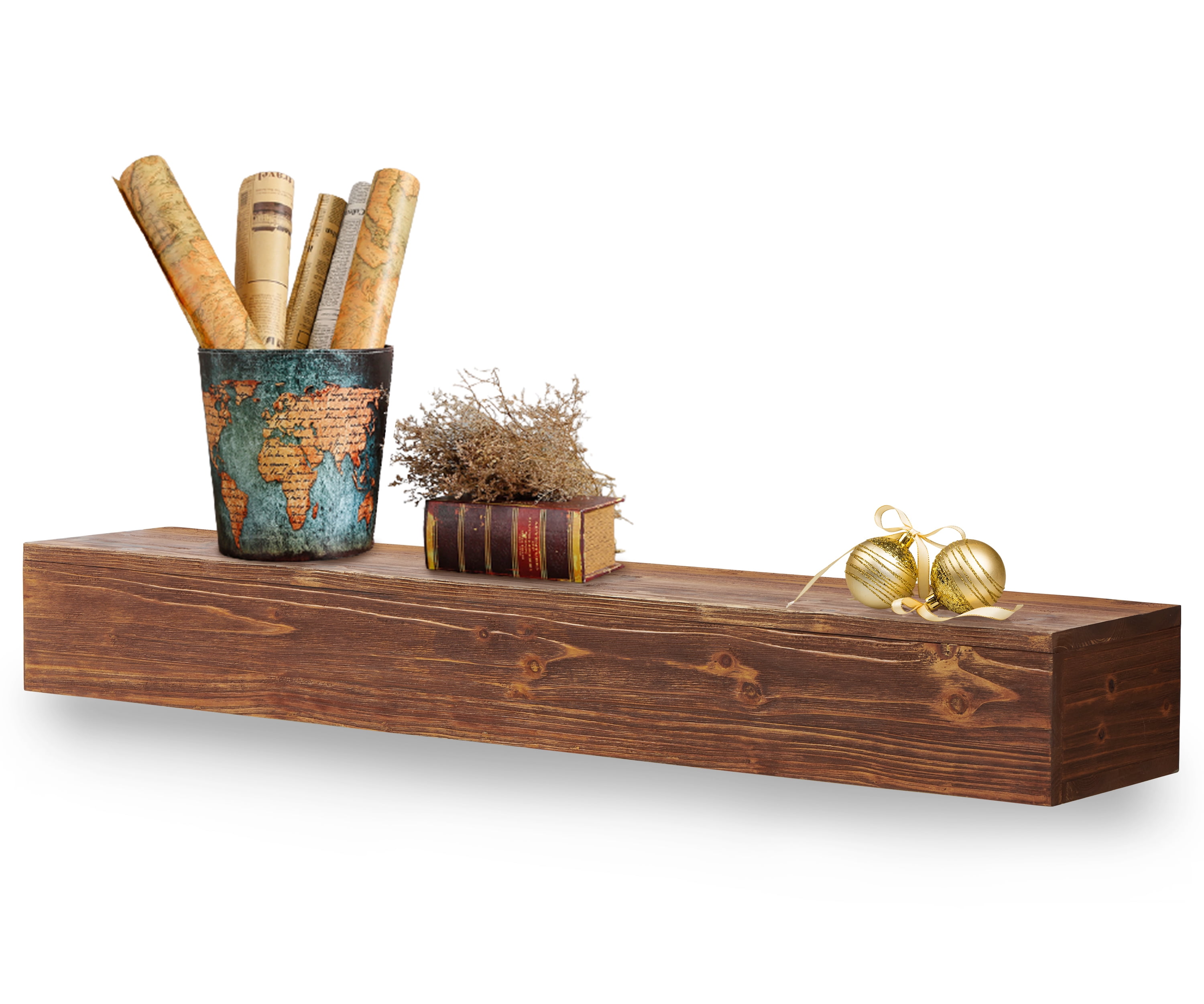 48" Fireplace Mantel Shelf, Solid Cedar Wood Wall Mounted Mantel Shelf, Brown