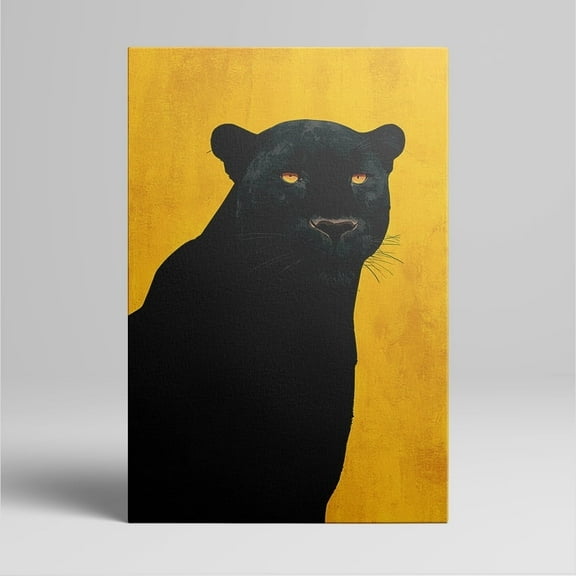 8x12inchx1pcs Stylish Black Panther Canvas Wall Art with Golden Background