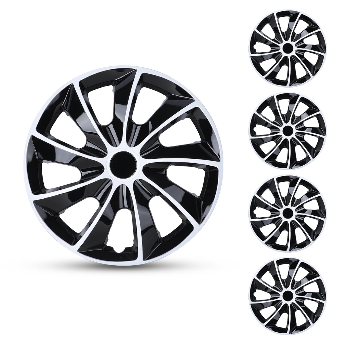 17" Set of 4 Wheel Covers Snap on Hubcaps Full Hub Caps Fit R17 Tire & Steel Rim-White Lacquer & Black Lacquer