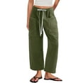 thumbnail image 3 of ZHYou Womens Drawstring Cargo Pants,Loose Fit,Baggy Elastic Waist,Multiple Pockets,Casual Wide Leg Trousers,Army Green,Size L, 3 of 8
