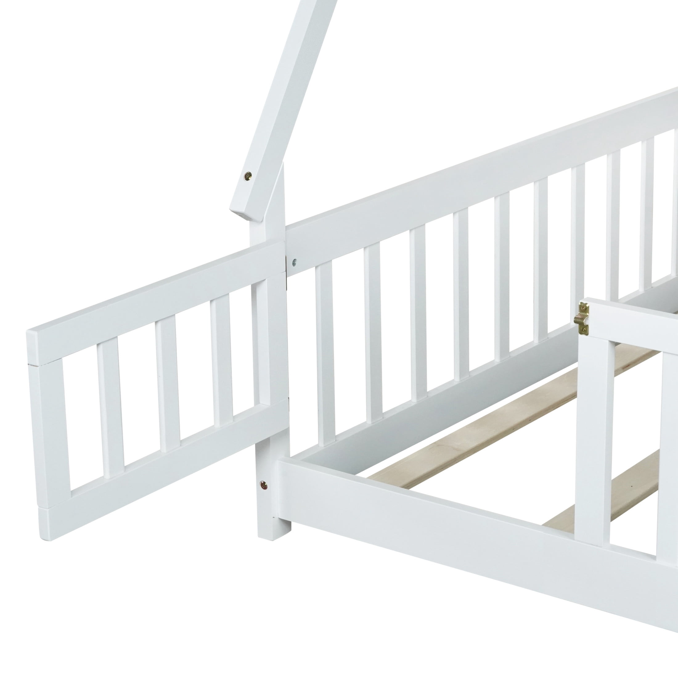 Noble House Misty Full Teepee Floor Bed with Safety Fence and Door, Solid Rubber Wood Tent Bed, Kid's Room, White