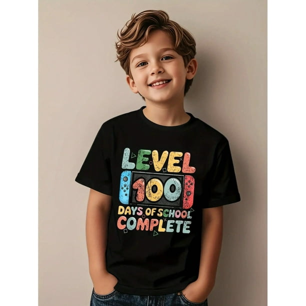 Back To School Level 100 Days of School Complete Video Game Kids T-Shirt Kid T Shirt, Machine Washable Regular Fit, everyday Tee Round Neck Tee Comfortable Fit 100% Cotton