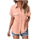thumbnail image 1 of Craaazy Women's Relaxed Fit Collared Blouse, Solid Color Short Sleeve Button Down Top, Loose Comfy Cotton Casual Shirt with Pockets for Summer Gifts, 1 of 6