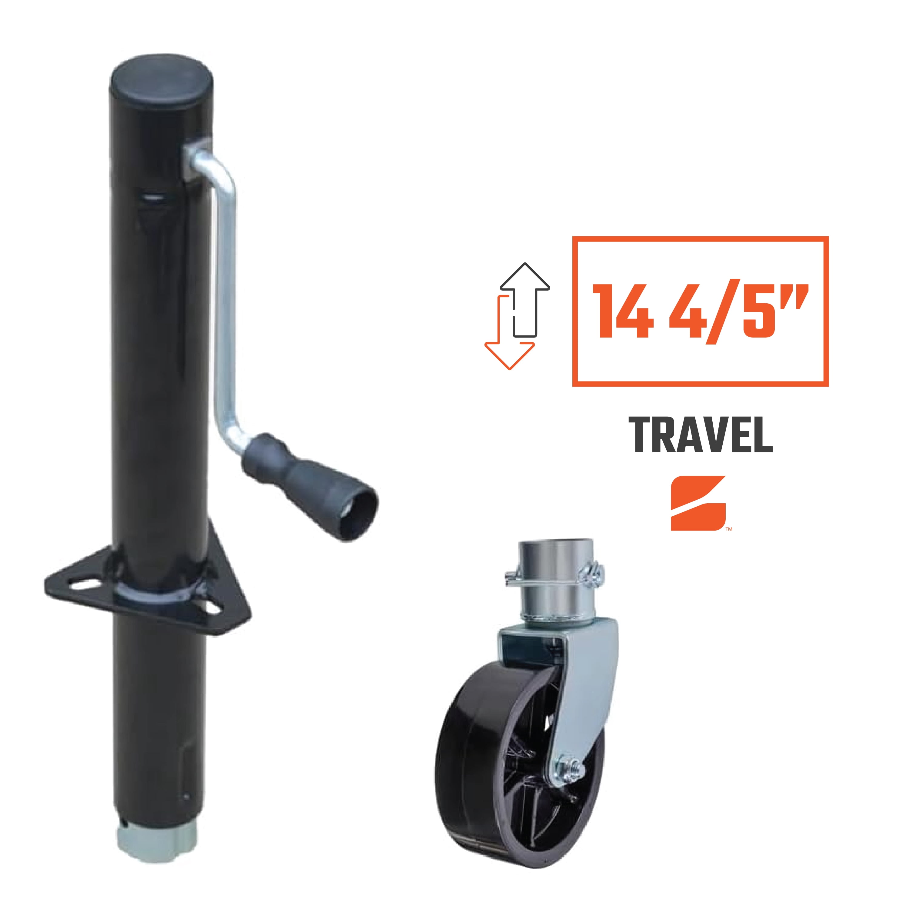Bastion Distribution Top-Wind A-Frame Trailer Jack with a Single Caster Wheel | 1200lb Capacity | 14 4/5" Travel | Excellent Powder Coat | BJ-5000TW-1 / BD-CW-001