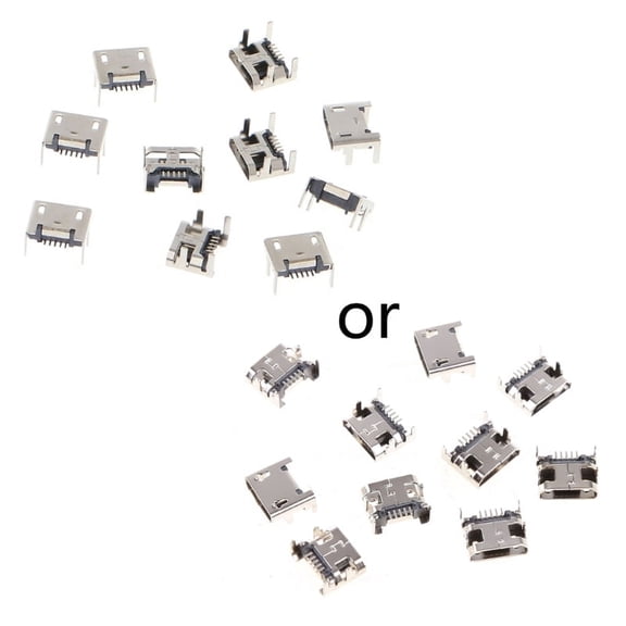 10 Pcs Micro USB Type B 5 Pin Female Socket Connector 4 Legs 90 Degree
