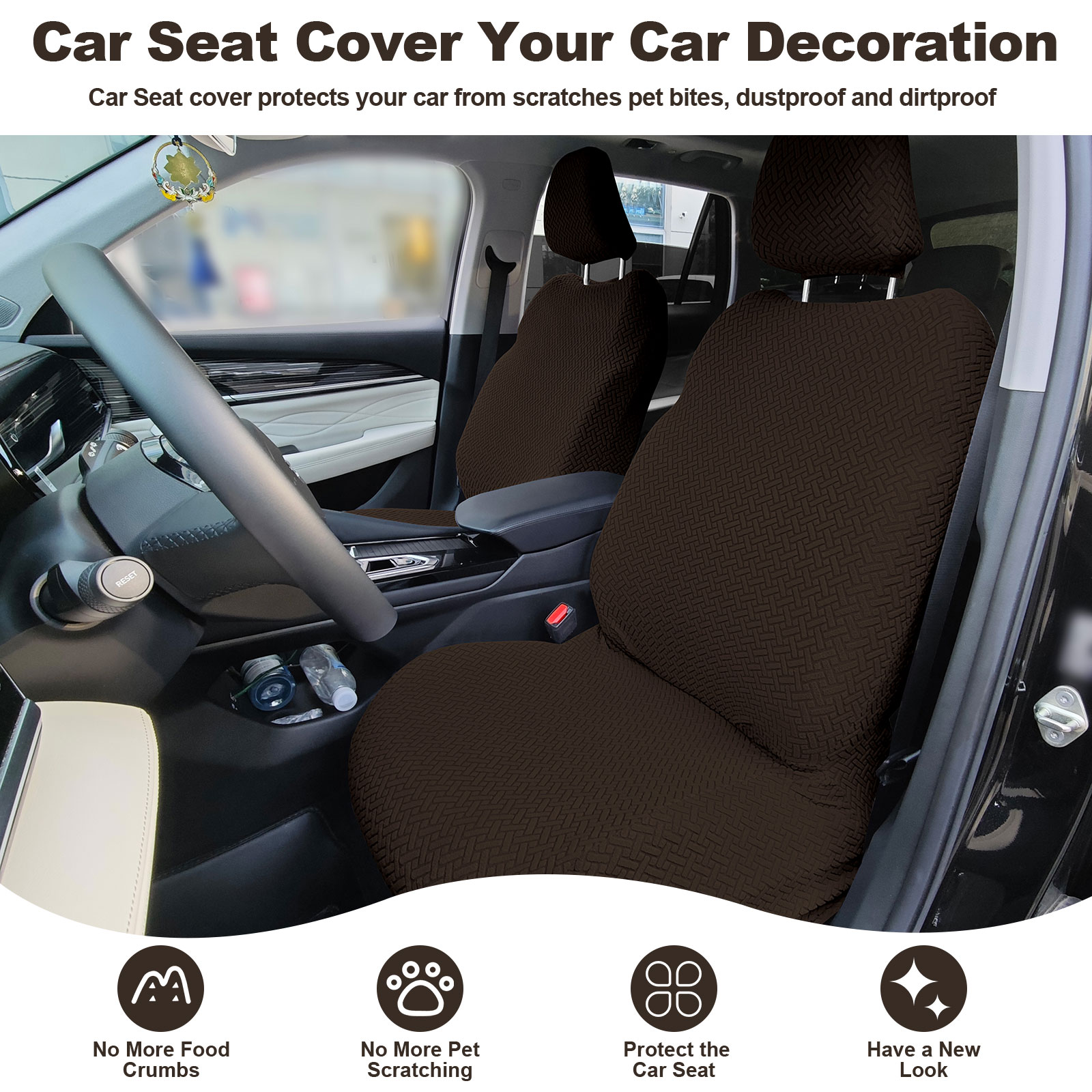 Eurhowing Universal Car Seat Covers, Non-Slip Front Car Seat Covers Set of 2, Breathable Jacquard Auto Seat Protectors for Cars SUV Sedan Truck, Coffee
