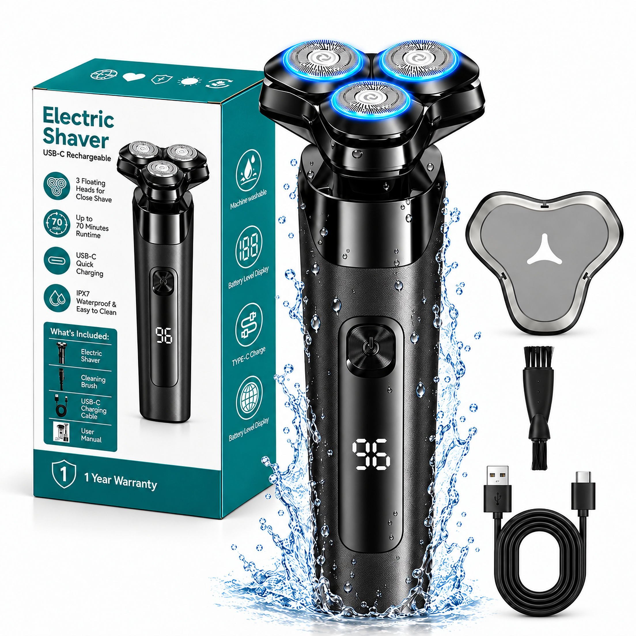 NIASSO Electric Shaver, 3D Rotary Waterproof photo 1