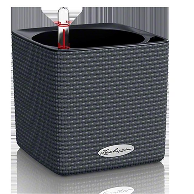 Lechuza 13384 14 cm Cube Planter Pot All in One Set - Slate Grey
