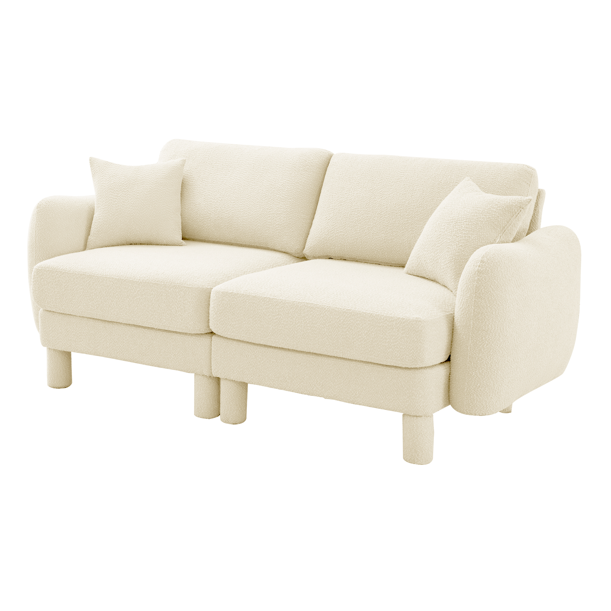 Gewnee Beige 2-Seater Boucle Loveseat with Shell Armrests & Fabric-Wrapped Cylindrical Legs - Ideal for Bedroom Reading Nook, Home Office Lounge