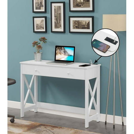 Convenience Concepts Oxford 1 Drawer 42 inch Desk with Charging Station White