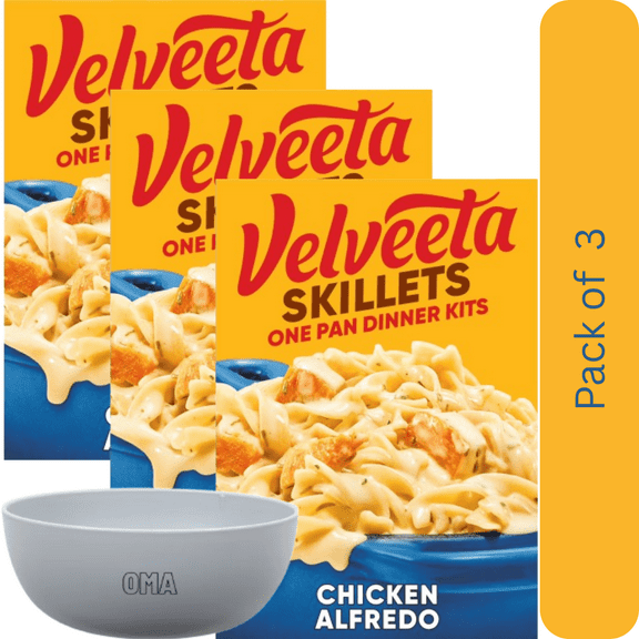 Velveeta Skillets Chicken Alfredo Dinner Kit, 3 Pack (12.5 oz Each) – with Bowl by OMA