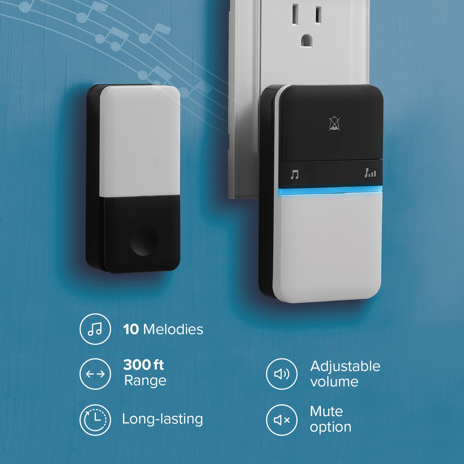 Heath Zenith Heath Zenith White and Black Wireless Lighted Plug-In Doorbell Kit with Kinetic Doorbell Button