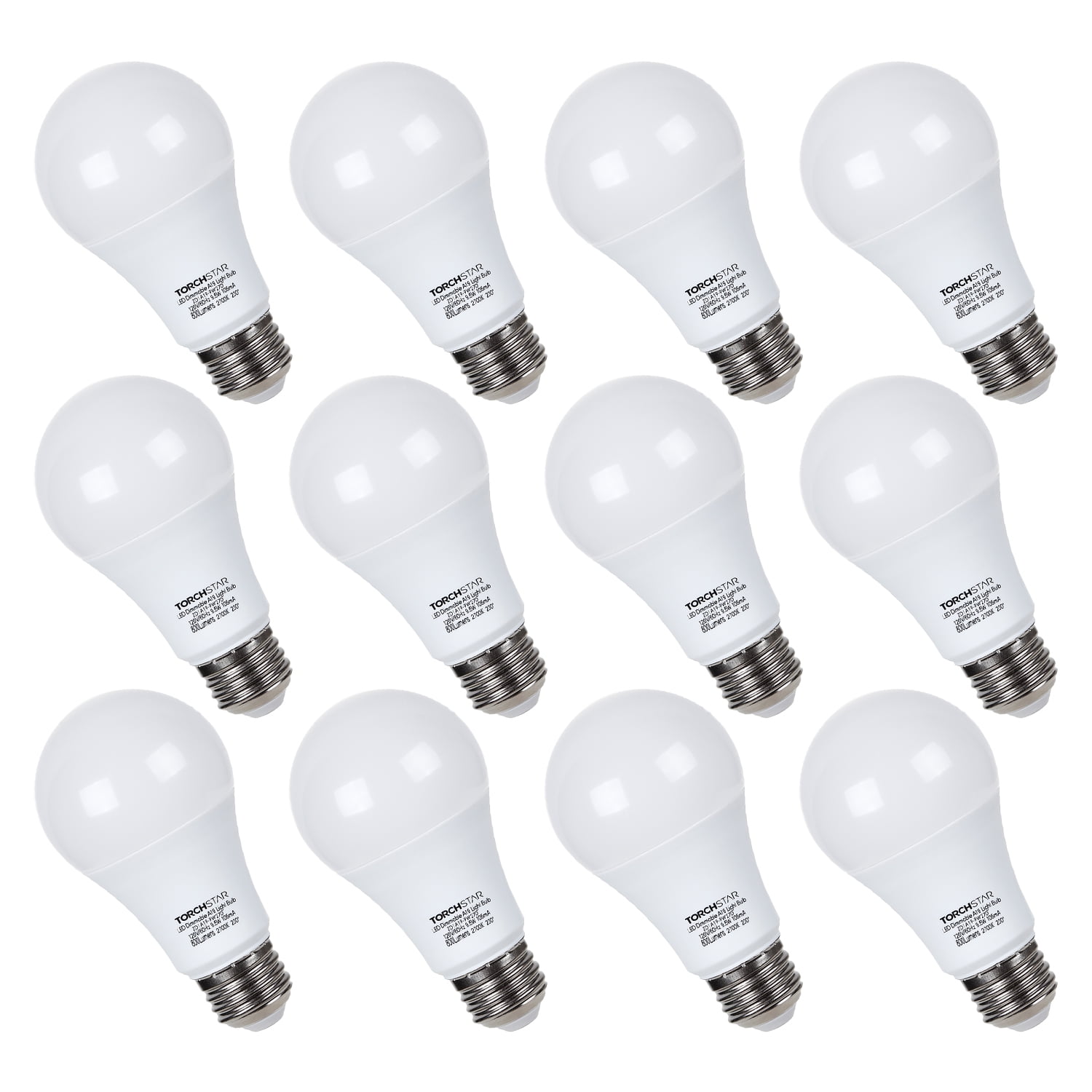 TORCHSTAR 12Pack Dimmable LED A19 Light Bulb, 9.5W(60W Eqv.), E26 Base