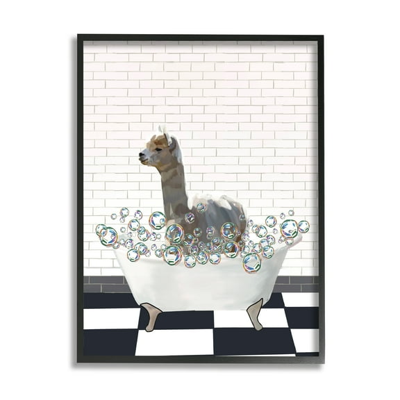Stupell Industries Llama in Bathtub Animals & Insects Painting Black Framed Art Print Wall Art, 11 x 14