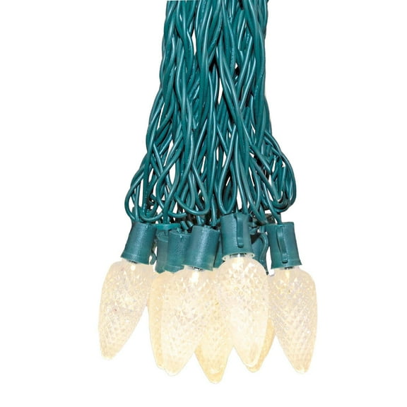 Novelty Lights LED Warm White C9 Faceted, Green Wire (25 Bulbs, 120 V)
