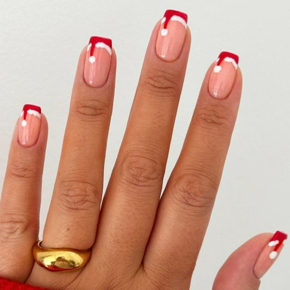 24 Pcs Christmas Artificial Nails Short False Nails Christmas Hat Full Covers on Nails French Tip