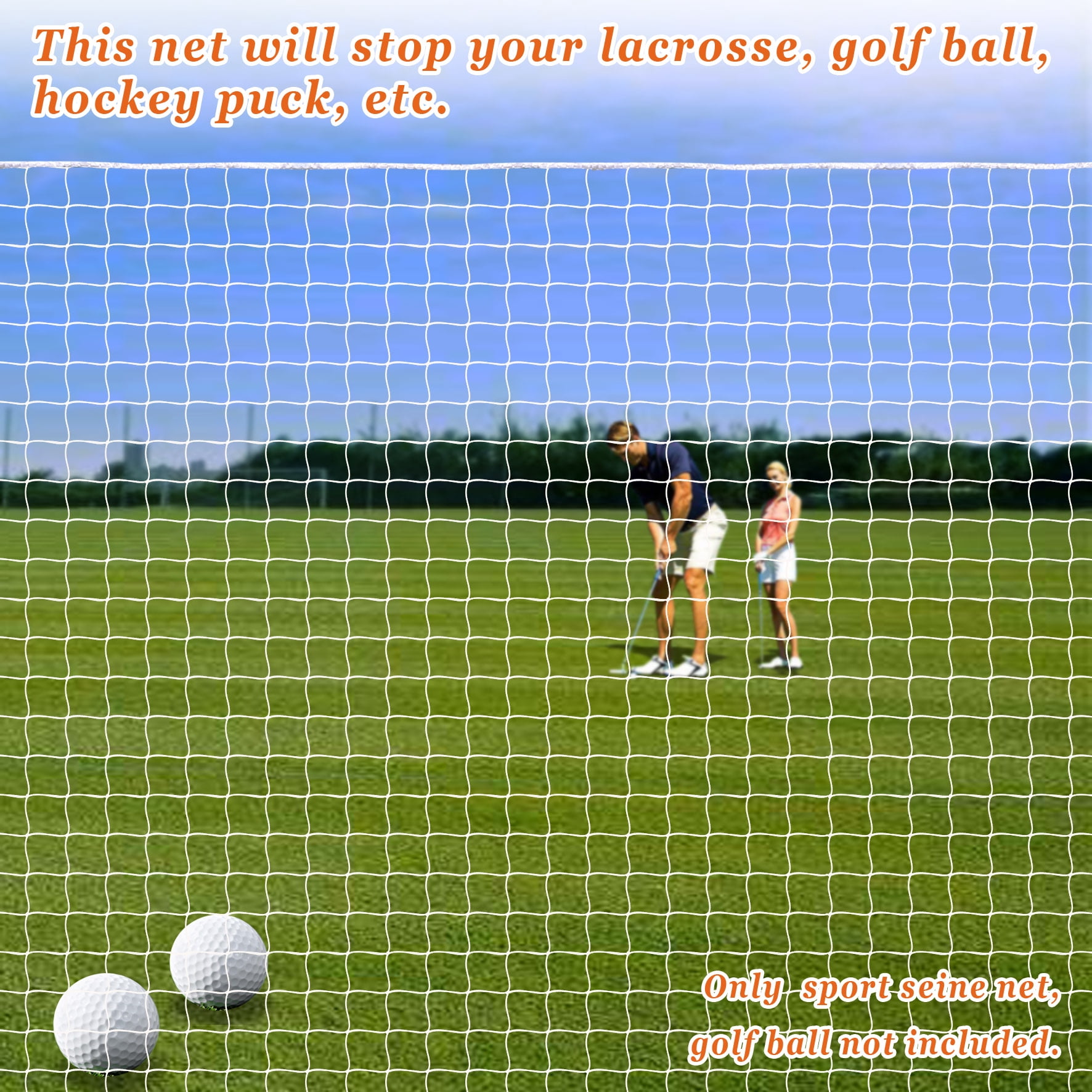 Sunny Sports Netting Replacement Nylon Barrier Net, Multi-Sport Use, Golf Net, LaCrosse, Street Hockey Netting-15' x 12'