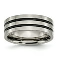 thumbnail image 1 of Solid Titanium Enameled Grooved Flat 8mm Men's Wedding Band Ring Size 8, 1 of 7