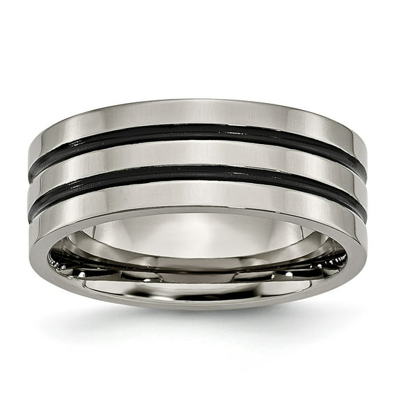 Solid Titanium Enameled Grooved Flat 8mm Men's Wedding Band Ring Size 8