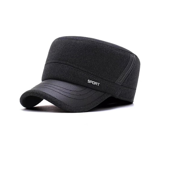Chapeau d'Hiver pour Hommes Âgés avec Cache-Oreilles Béret Casquette Papa Chapeaux d'Hiver Chauds pour Hommes Personnes Âgées Casquette de Baseball Plate en Cuir Lainé Chapeaux Anti-Froid